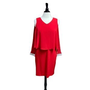 Glamour Nights Red Sheer Cold Shoulder Dress Size 8 NWT